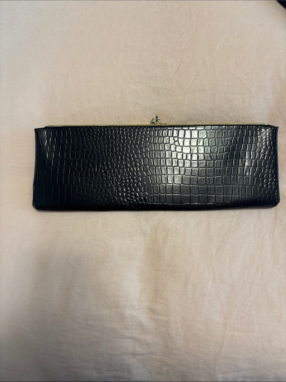 Vintage Harry Levine black gold  Croc-Embossed Long Clutch Wallet purse Evening